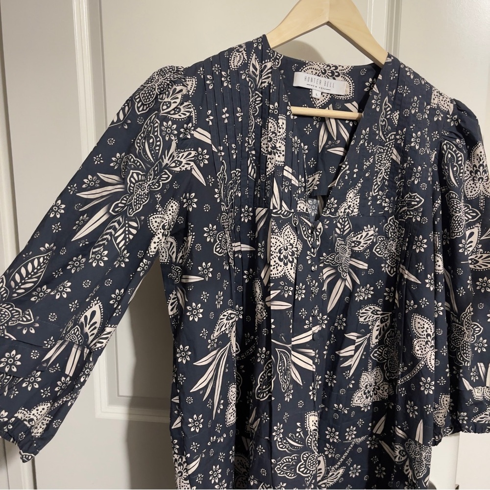 HUNTER BELL jerkins printed floral tunic dress mini L boho cotton beautiful - Picture 8 of 9